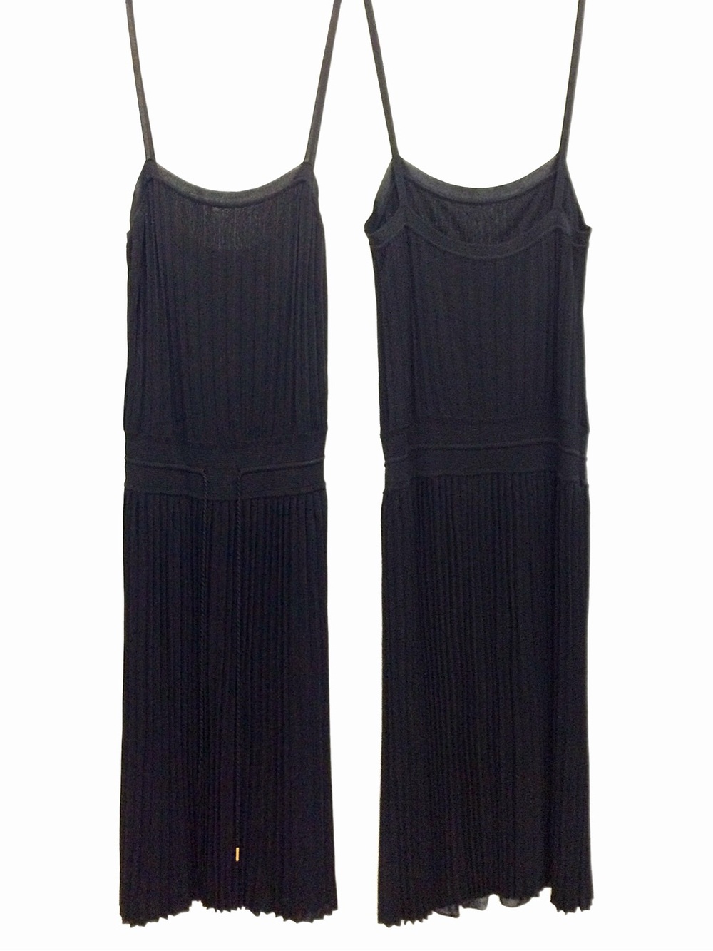 Gucci Black Silky Knit Pleated Drop Waist Strappy Midi Dress Tassel Tie Belt S - Picture 3 of 16